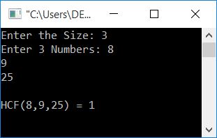C Program to Find the HCF of n Numbers