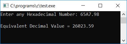 c hexadecimal to decimal using function