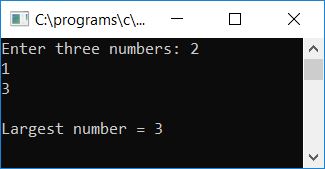 c program find greatest in three numbers