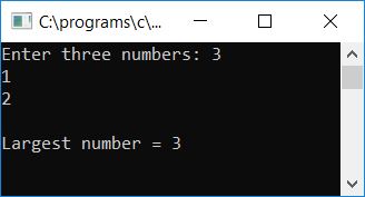 c program find largest of three numbers