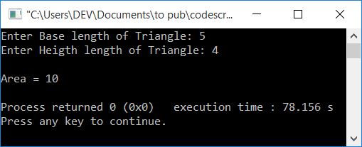 area of triangle in c++