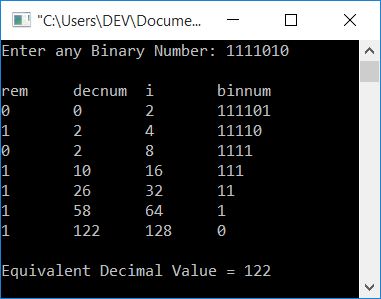binary to decimal conversion c++
