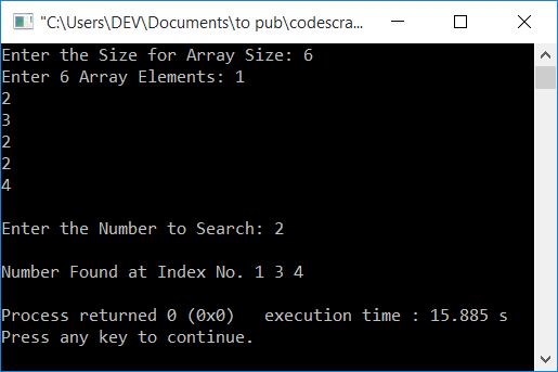 c++ linear search with duplicate elements