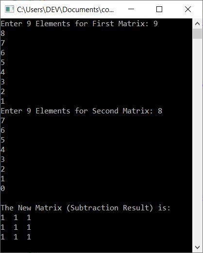 subtract two matrices c++