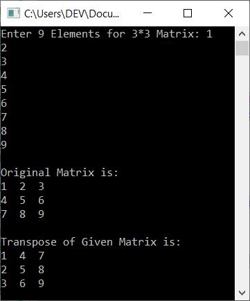 transpose a matrix c++