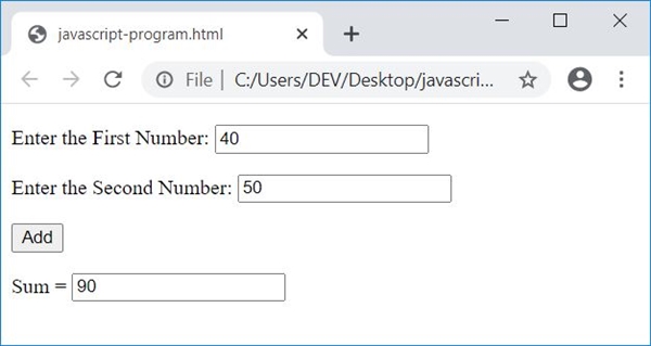 add two numbers in javascript