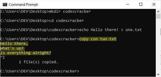 os file create operation using copy con command