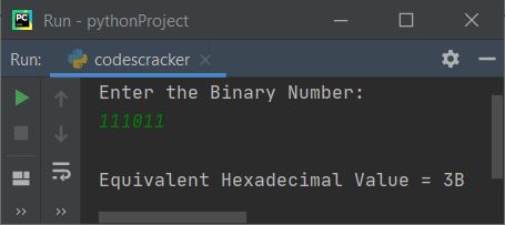 convert binary to hexadecimal python