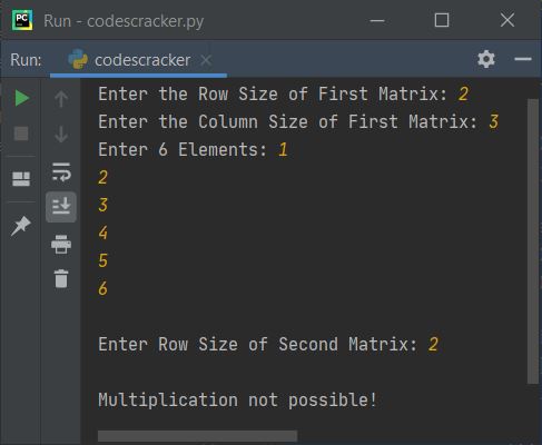 matrix multiplication entered by user python