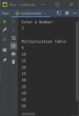 print multiplication table of number python