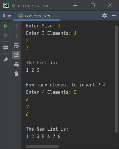 python insert multiple elements in list at end