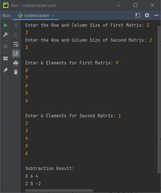 python program subtract two given matrix