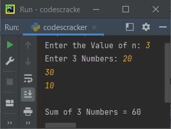 sum of n numbers using function python